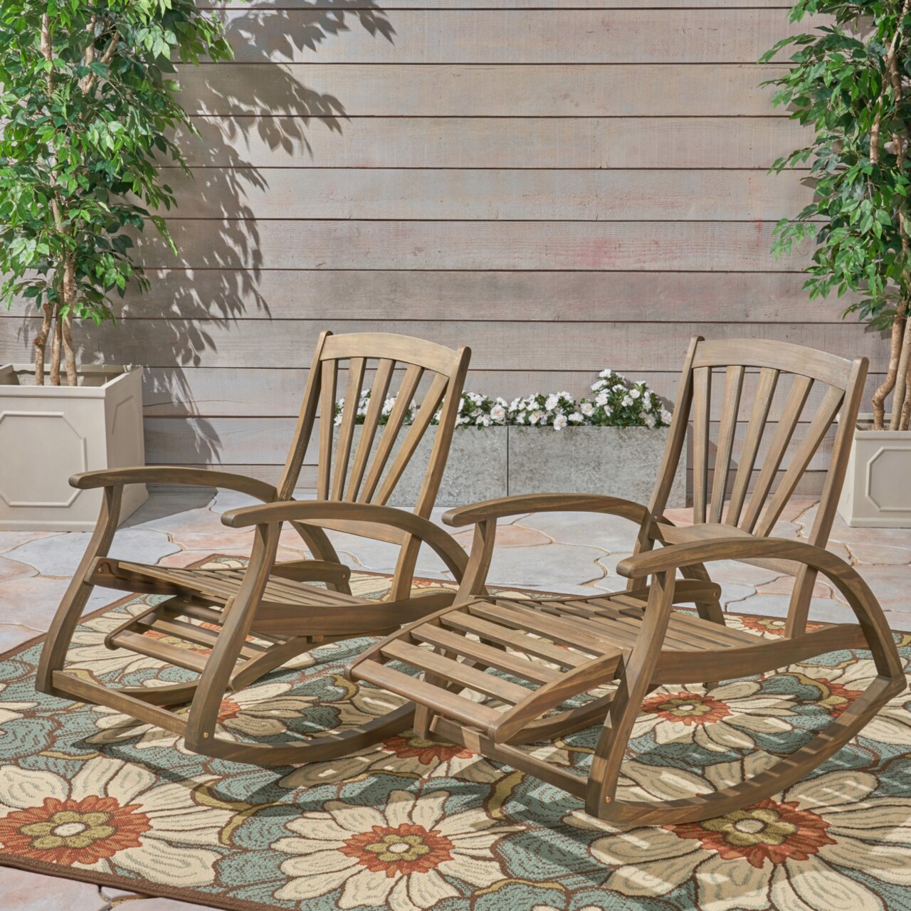 GDFStudio Lee Outdoor Rustic Acacia Wood Recliner Rocking Chairs (Set of 2)